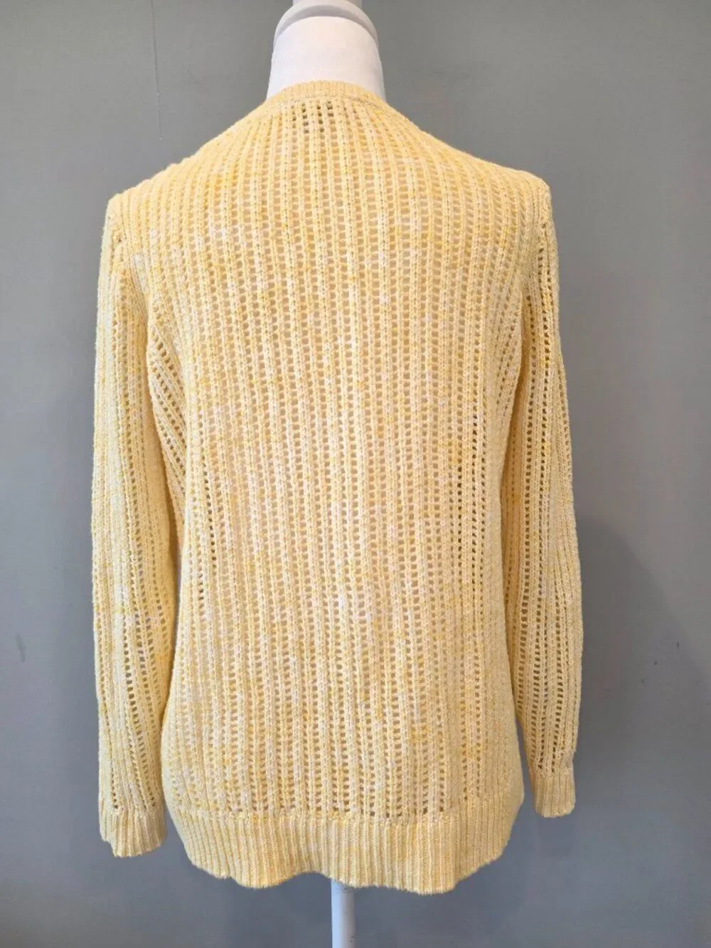 Talbots Cotton Open Knit Butter Yellow Pullover Sweater SM Preppy Office Casual